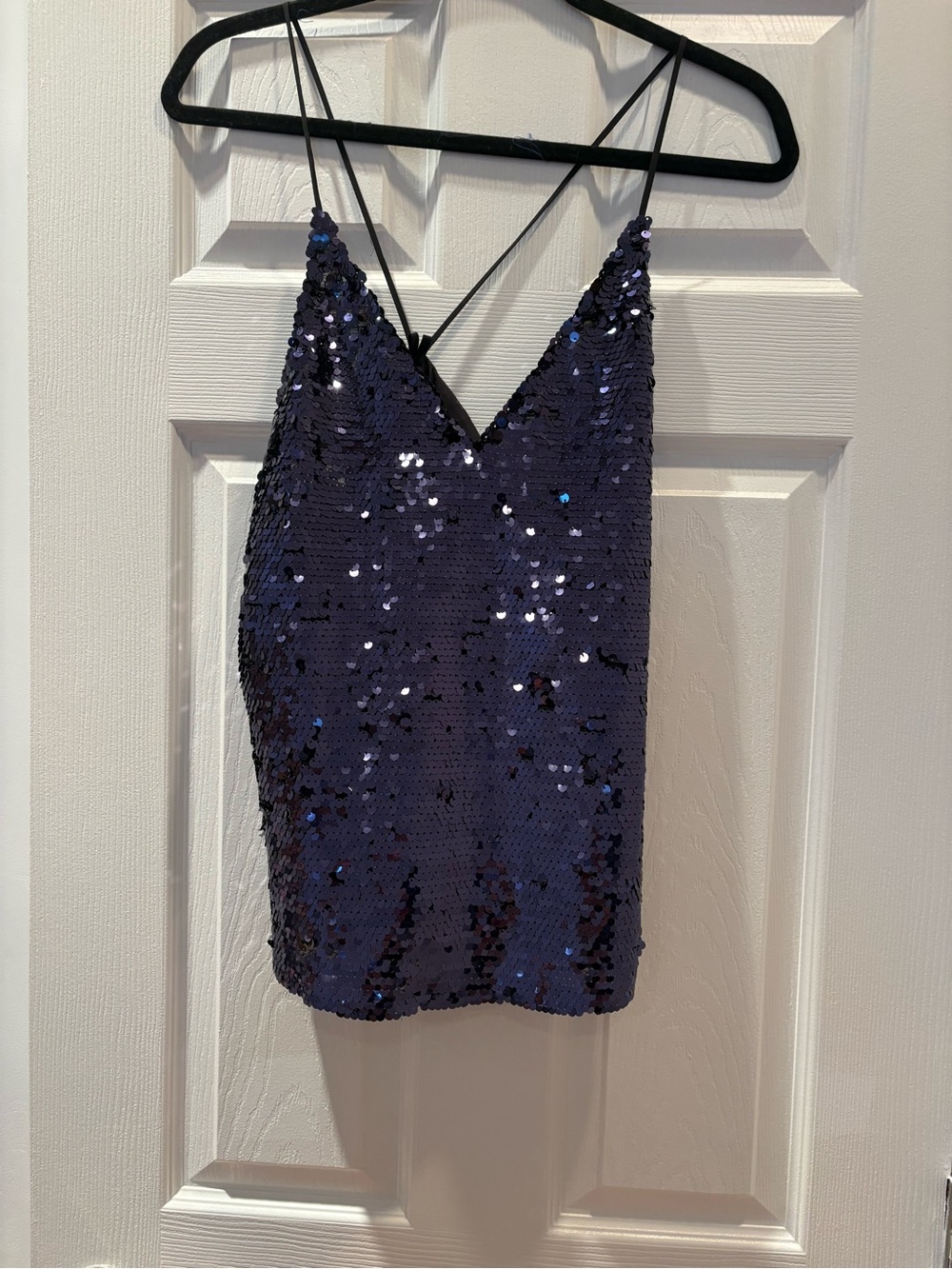 Zara Navy Sequin V-Neck Strappy Tank Top